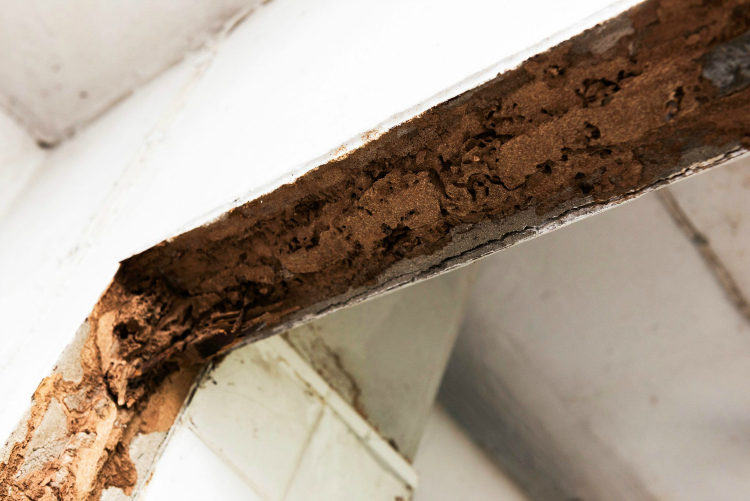 Termite damage on a door frame.