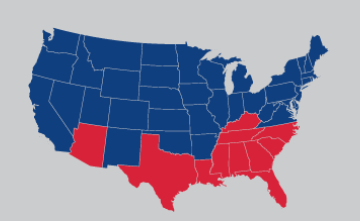 Map of the United States showing the states with Arrow Exterminators locations in red.